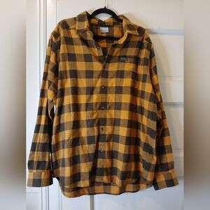 Columbia Mens Flare Gun Stretch Flannel Shirt Yellow & Brown Block Check Sz. L